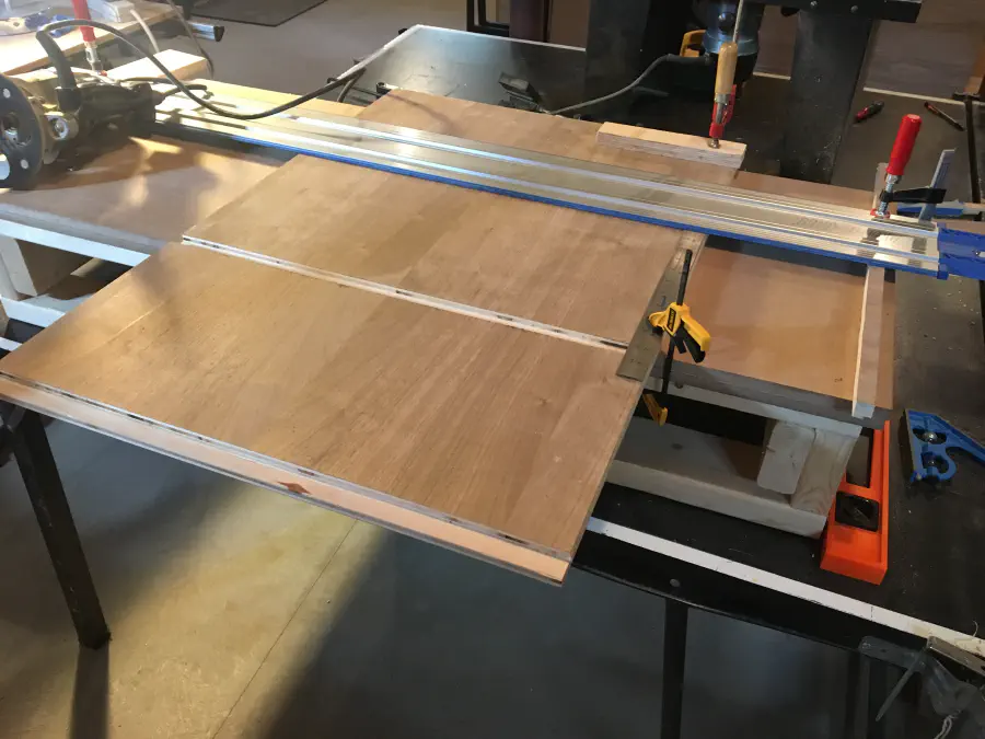 Dado cutting set up with Accu-Cut straight edge clamped on as a straight edge