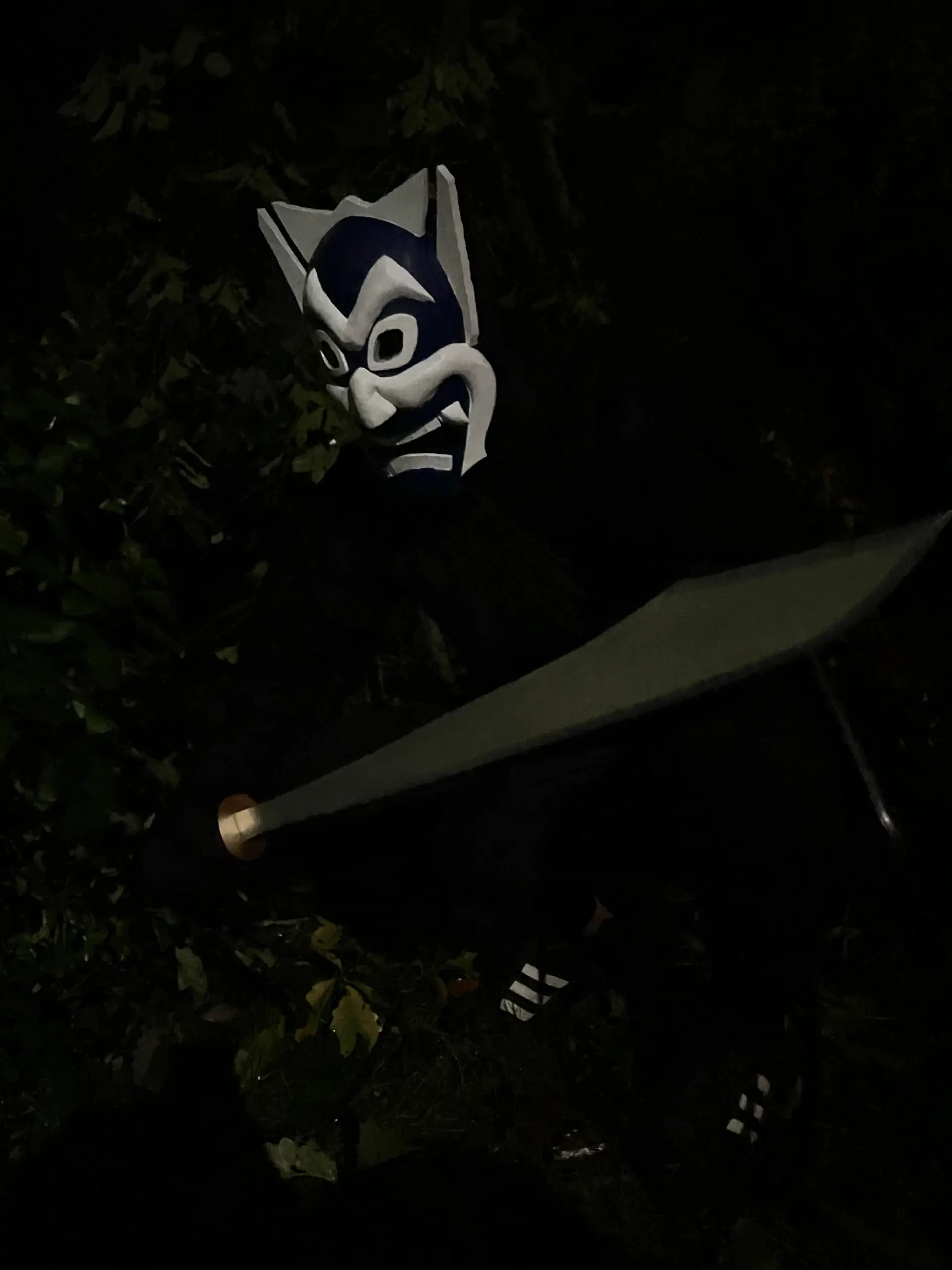 Picture of the fully assembled mask and swords.